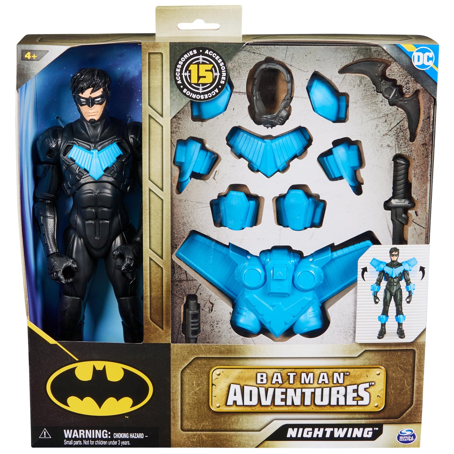 DC Comics  Batman Adventures  Nightwing Action Figure  15 protective covering Accessories  17 Points of Articulation  12-inch  Super Hero Kids Toy for Boys & Girls