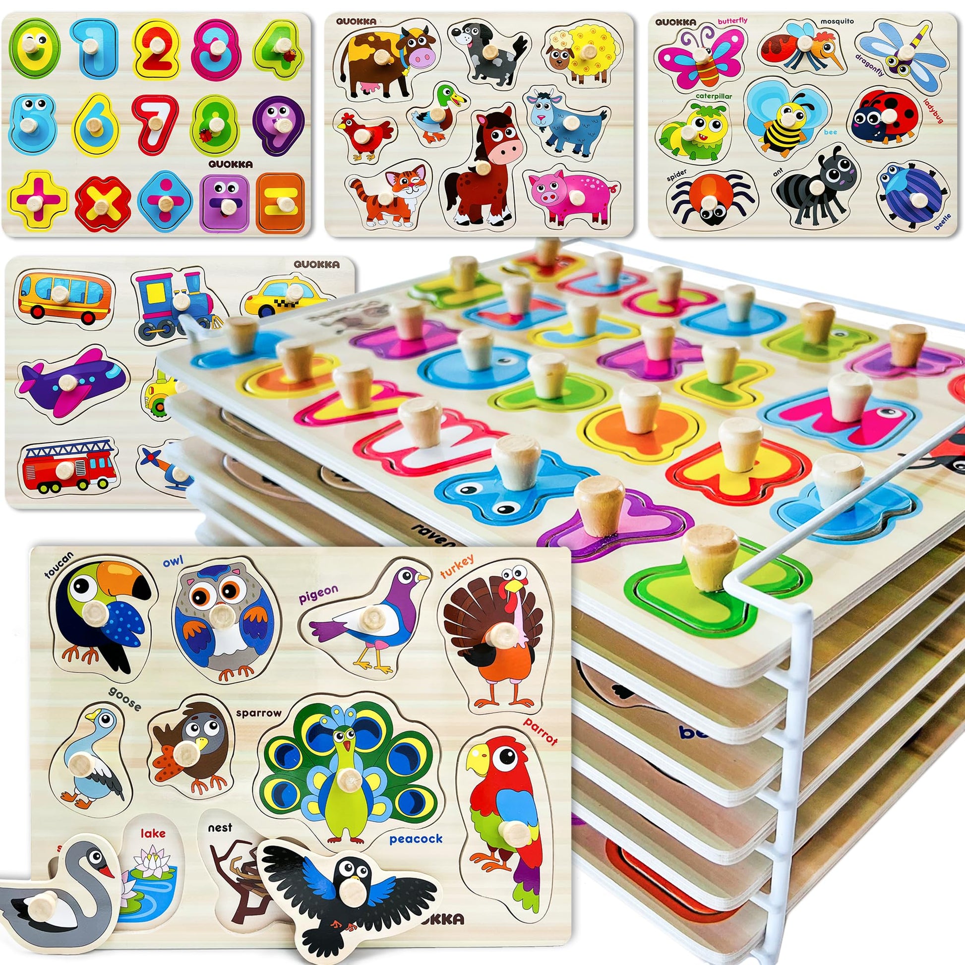 Quokka Wooden Puzzles For Toddlers Ages 1-3-5 In A Bag - Alphabet Learning Kids Puzzle 2-4 Year Old - Educational Wood Travel To
