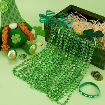 ZZYFGH 24 Pcs Shamrock Necklaces Bulk St Patricks Day Beads Necklace, Plastic Shamrock Necklaces Bulk, 33'' 7mm Green Clover-Sha
