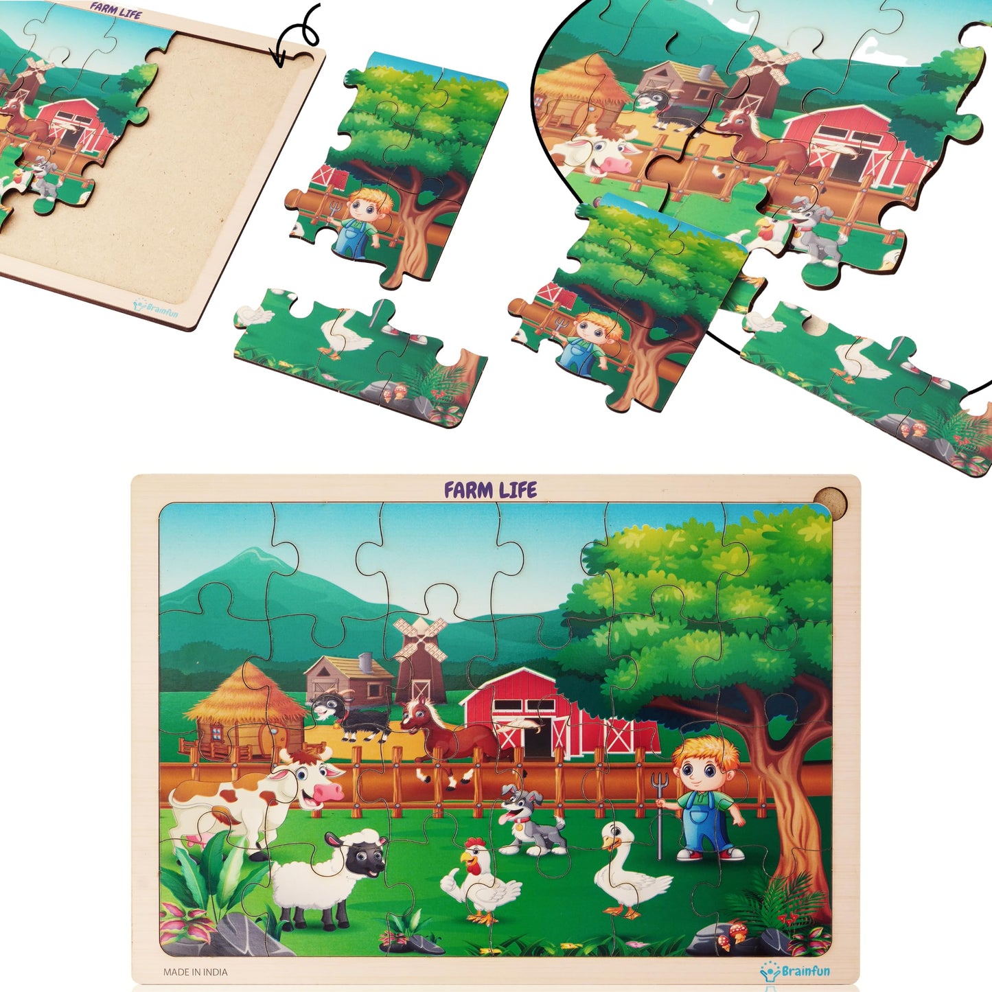 Lefan Wooden Jigsaw Puzzle Farm Life Jigsaw Country Life Farm House Wooden Jigsaw Puzzle Cartoon Farm Wooden Puzzle 24 Pcs Mult