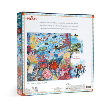 Eeboo: Piece And Love Coral Reef 1000 Piece Square Adult Jigsaw Puzzle, Puzzle For Adults And Families, Glossy, Sturdy Pieces And Minimal Puzzle Dust
