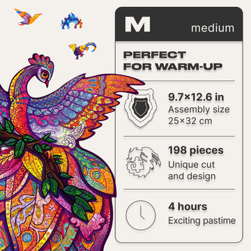 Unidragon Wooden Jigsaw Puzzles - Fairy Bird, 198 Pcs, Medium 9.7''X12.6'', Beautiful Gift Package, Unique Shape Best Gift For A
