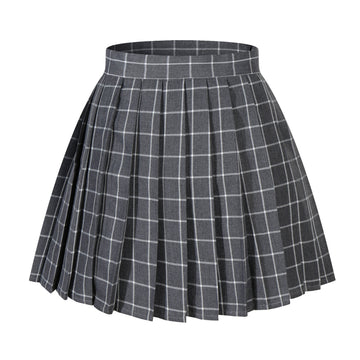 Girl'S School Uniform Plaid Pleated Costumes Skirts (M, Grey White)