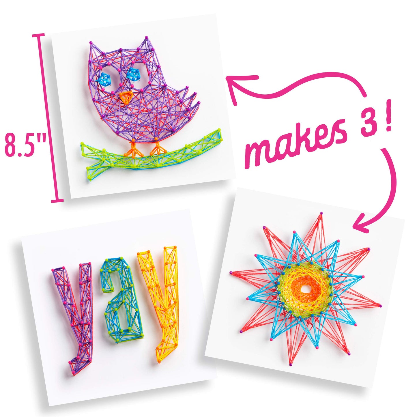 Craft-tastic DIY String Art - Craft Kit for Kids - Everything Included for 3 Fun Arts & Crafts Projects - Owl Series, Large