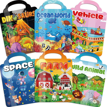 Kalysky 6-Set Puffy Sticker Books for Kids, 3D Reusable Stickers, Farm, Dinosaurs, Ocean, Space, Vehicle, Model TZS-922