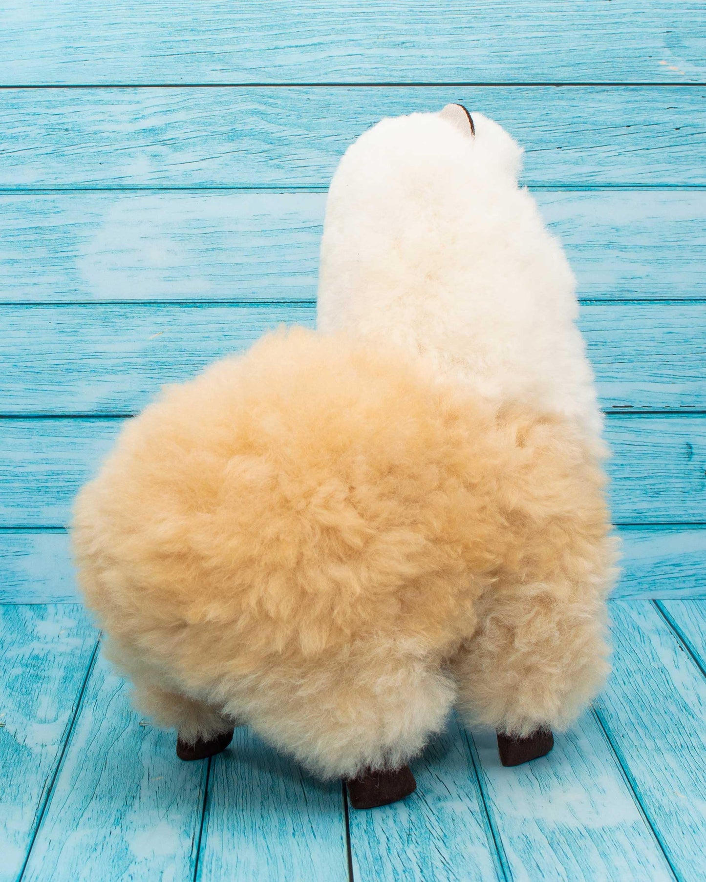 Baby Alpaca Fur Toy - Alpaca Figure - Soft and Cuddly Stuffed Animal (Beige and White  12 inches)