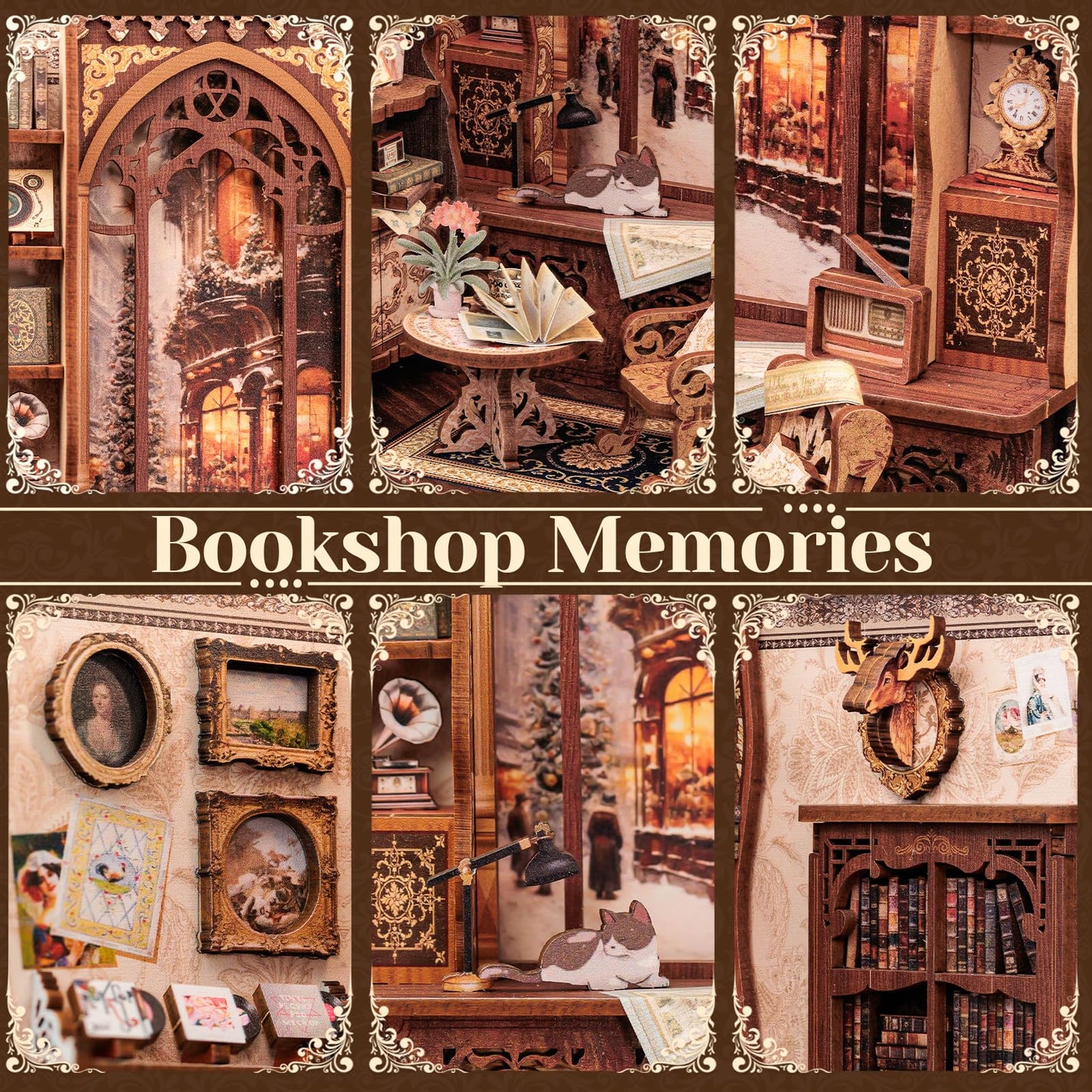 CUTEBEE DIY Book Nook Kit  Miniature House Kits for mature-themed and Teens  DIY Miniature Book Nook kit with Sensor Led Light  Gifts for Lovers and Family (Bookshop Memories)