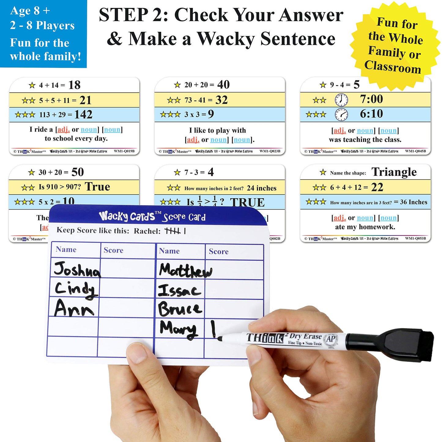 Think2Master Wacky Cards 1st - 3rd Grade. Math Card Game for Families & Classroom. Make Hilarious Sentences While Practicing Mat