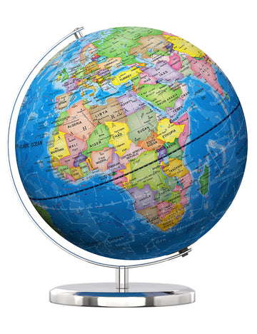 Waldauge Illuminated World Globe With Stand, 13'' Earth Globes With Stable Heavy Metal Base For Kids Classroom Learning, Led Con