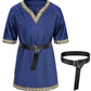 Kids Medieval Costume Boys Viking Tunic Knight Warrior Renaissance Shirts With Belt 4-6T Blue