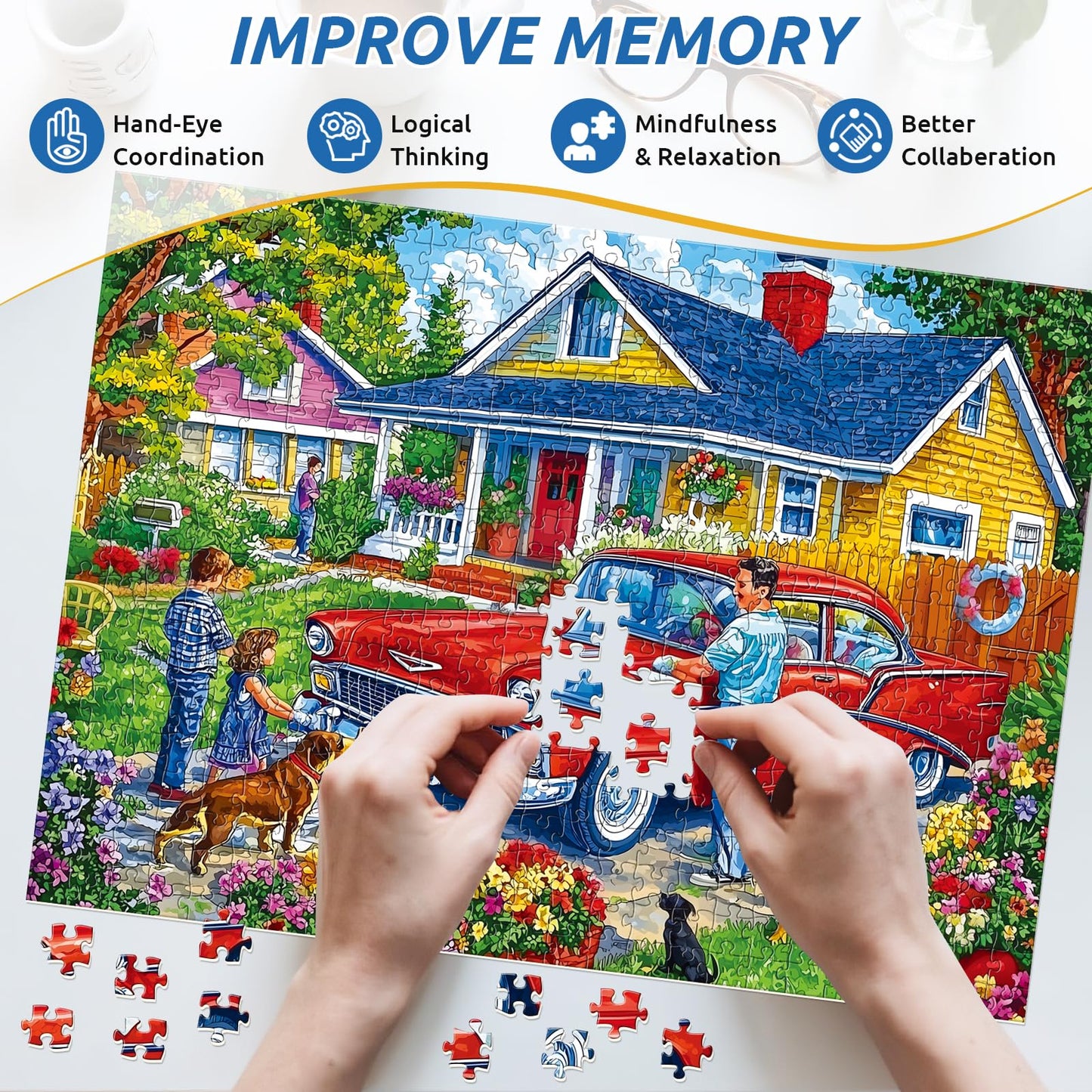 500 Piece Puzzle for Adults,Family Car Wash Puzzles for Adults Kids Elderly,Recycled Cardboard Weekend Life Puzzles 500 Piece,Ch