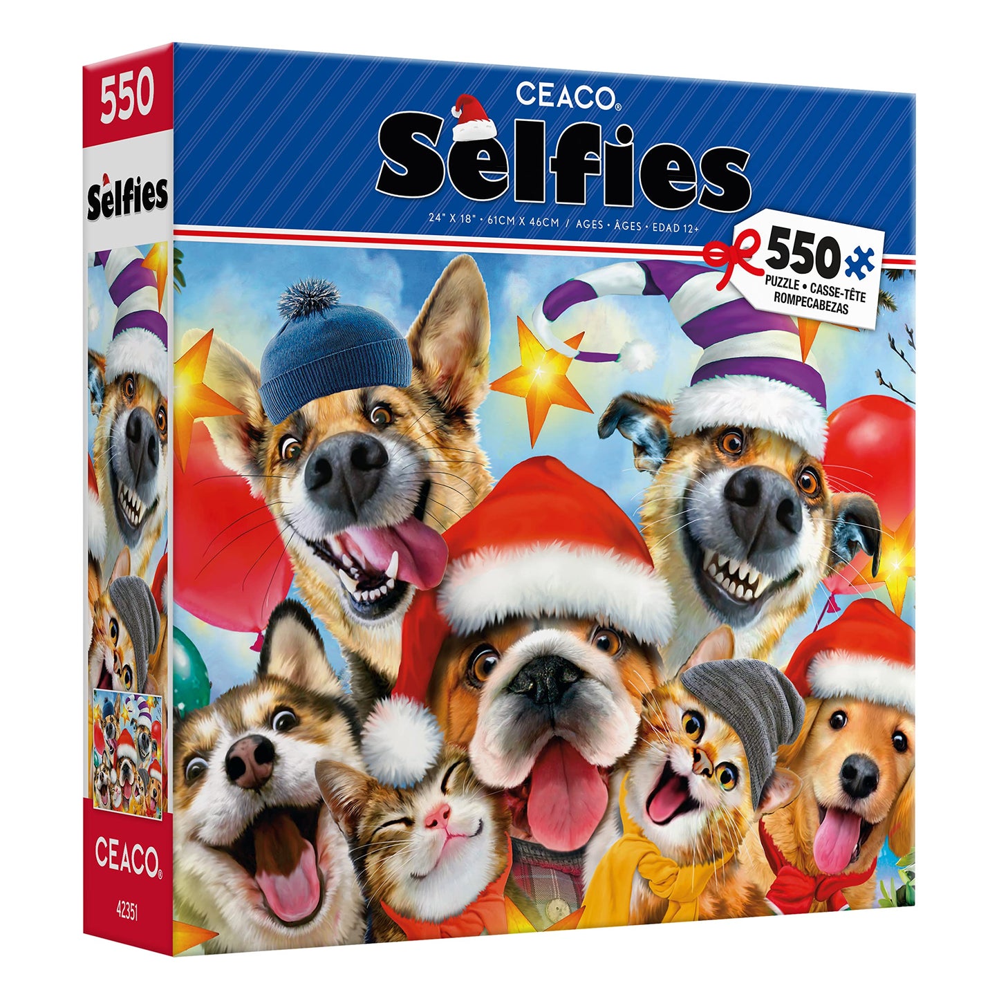 Ceaco - Selfies Christmas - Cats And Dogs - 550 Piece Jigsaw Puzzle
