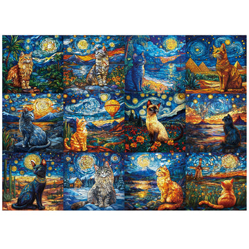 All4Jig Stars And Cats Fun Jigsaw Puzzles For Adults And Kids, 1000 Pieces, Christmas Secret Santa Gift, White Elephant Gifts, N