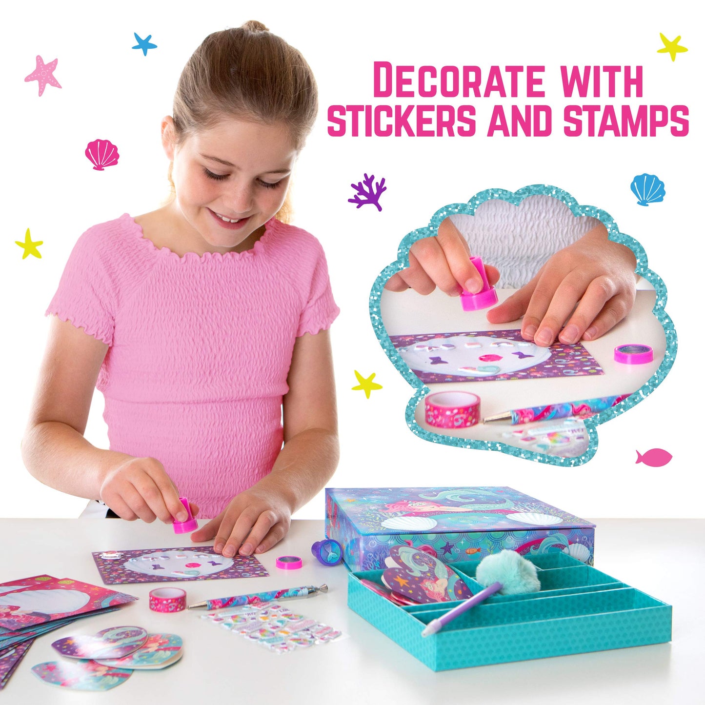 GirlZone Mermaid Stationery Gift Set, 45-Piece Letter Writing Kit, Paper, White - Perfect for Girls 9-12, Valentine's & Easter Gifts