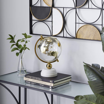 Deco 79 Ceramic Globe With Marble Base And Glass Globe, 8' X 8' X 13', Gold