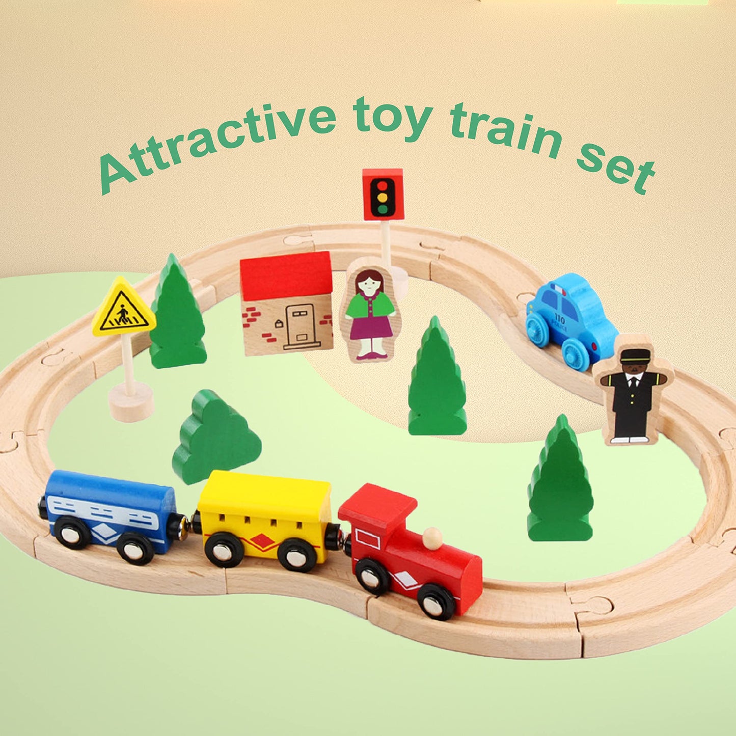 Wooden Train Tracks Toys For Toddler, 33 Pieces Magnetic Train With Wooden Tracks Fits For Thomas, Brio, Chuggington, Melissa An