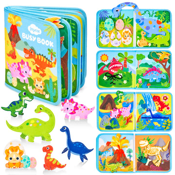 Joycat Toddler Dinosaur Busy Book, Busy Board For 2 3 4 5Year Old -Travel Toy Quiet Activity Book, Life Skills & Fun Games - Autism Sensory Toy, Toddler Easter Basket Stuffers Gifts