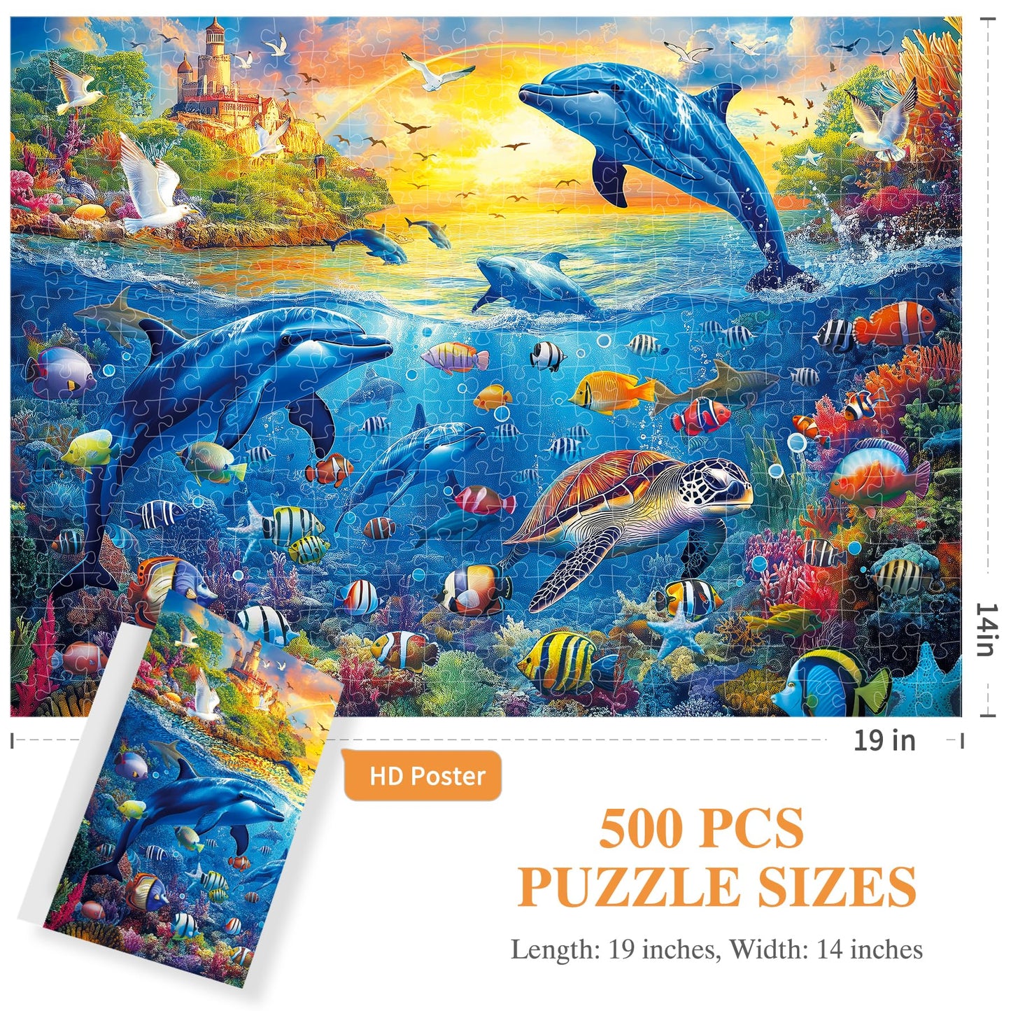 ALL4JIG Ocean World Fun Jigsaw Puzzles for Adults and Kids, 500 Pieces, 19 x 14, Christmas Secret Santa Gift, White Elephant Gif