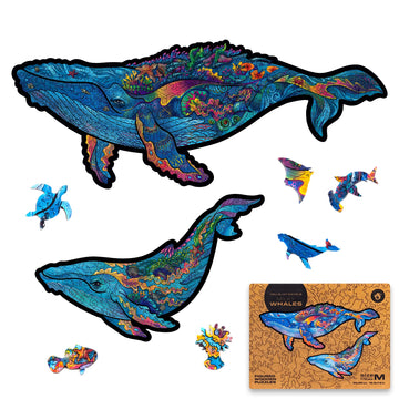 Unidragon Wooden Jigsaw Puzzles - Milky Whales, 172 Pcs, Medium 12.9'X7.8', Beautiful Gift Package, Unique Shape Best Gift For Adults And Kids