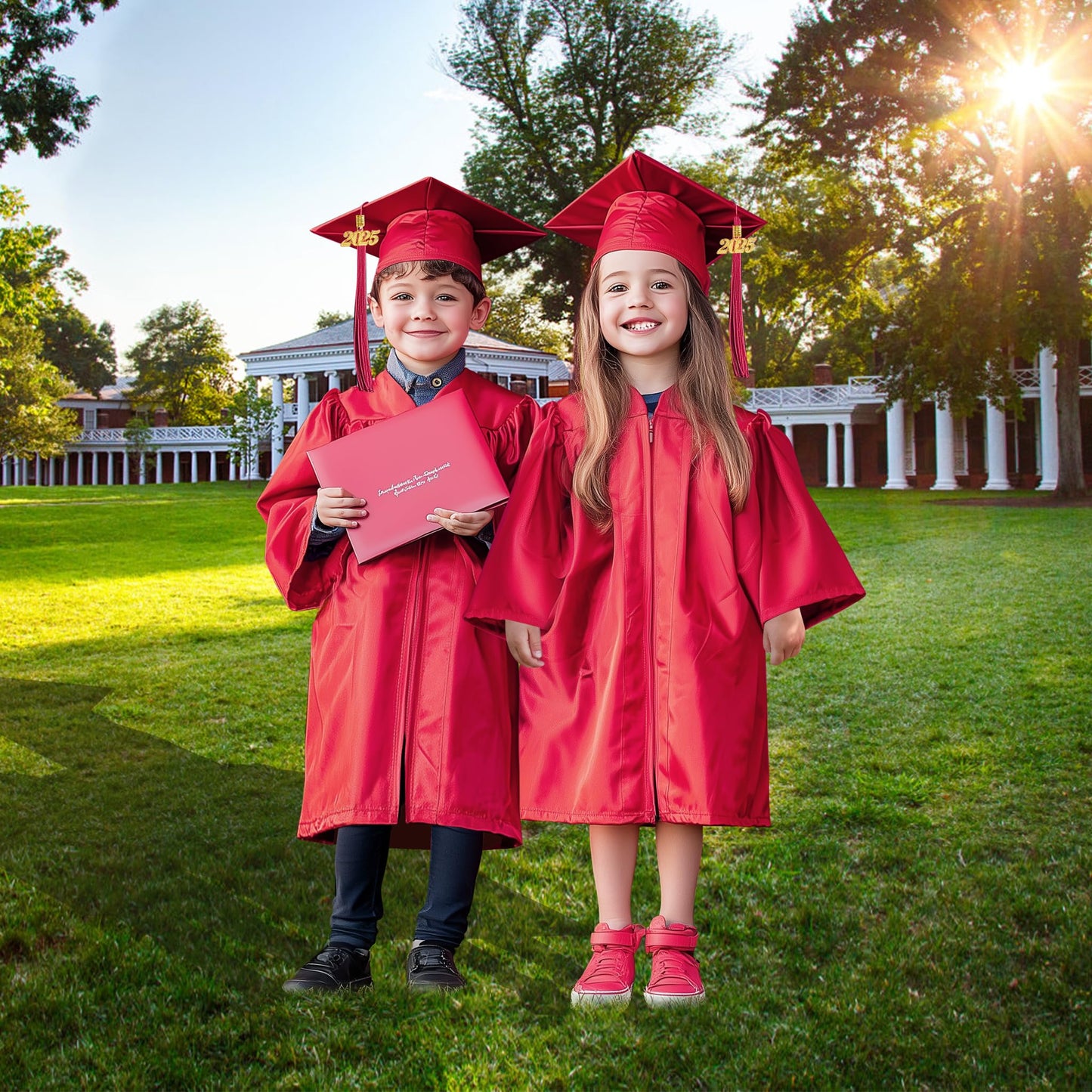 Mukum Kindergarten Graduation Cap And Gown Set With 2025 Charms Tassel Bright Knit Graduations Cap And Gown For Kid Preschool Ki