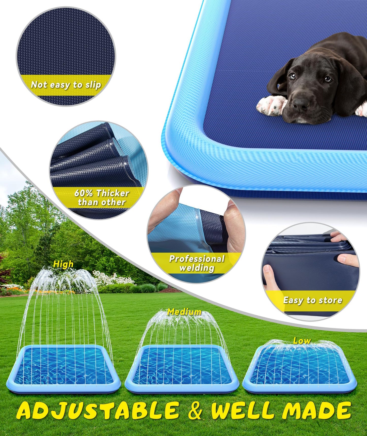 Epn Sprinkle Splash Pad, Extra Large Sprinkler Play Mat For Dogs & Kids, Thicker Wading Pool Summer Outdoor Water Toys (39 In)
