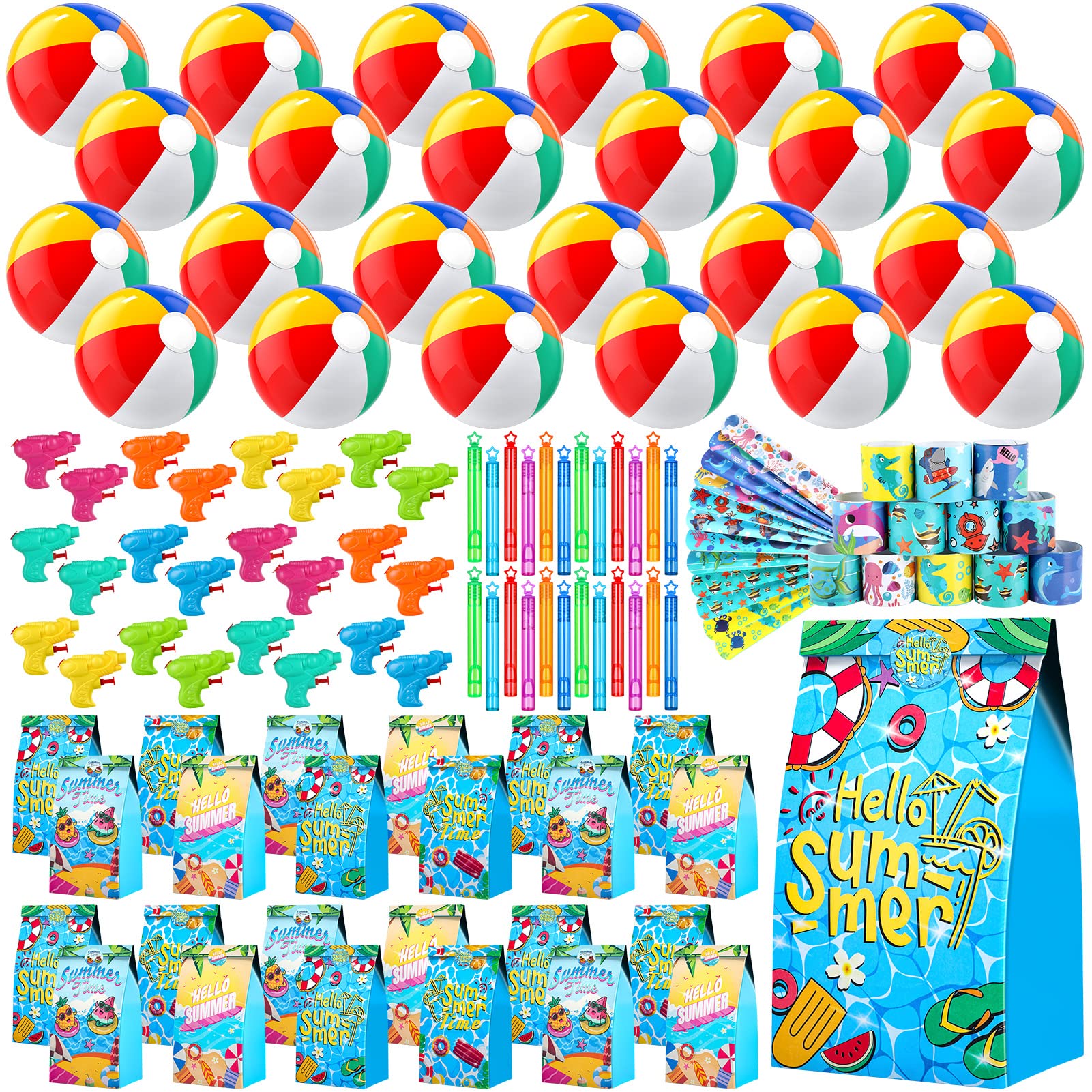 Pool Party Favors and Beach Party Favors - 120 PCS Party Bag Stuffers for Kids Including Beach Balls, Kids Sunglasses Bulk, Bubb