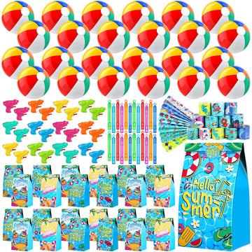 Pool Party Favors and Beach Party Favors - 120 PCS Party Bag Stuffers for Kids Including Beach Balls, Kids Sunglasses Bulk, Bubb