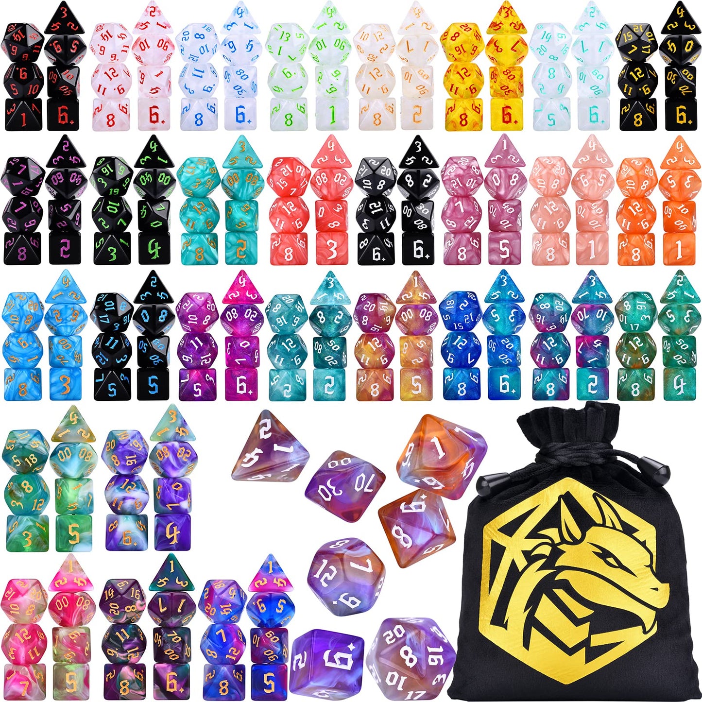 Amiven RPG Dice Sets 30 X 7-Die DND Polyhedral Dice (210pcs) with a Large Drawstring Bag for Dungeons and Dragons Tabletop Role