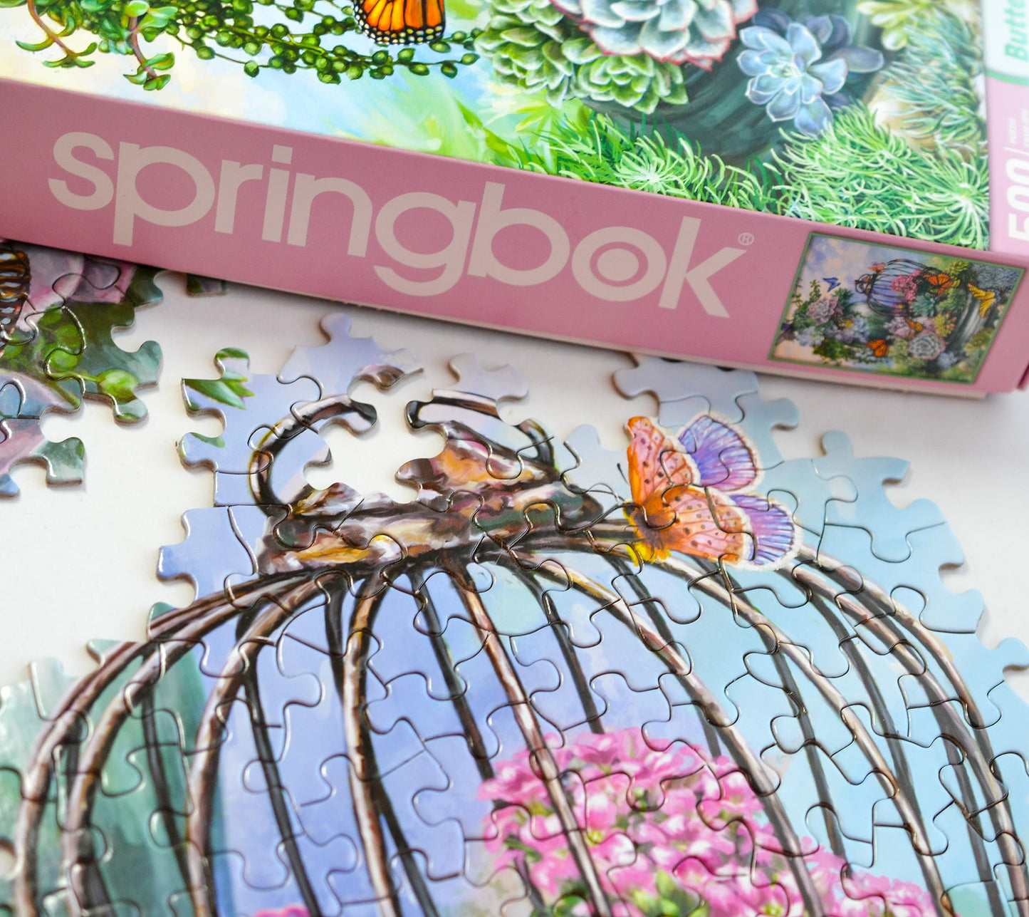 Springbok 500 Piece Jigsaw Puzzle - Butterfly Bliss, Multicolored, 23.5x18 inches, Cardboard, Model 33-01665, Made in USA