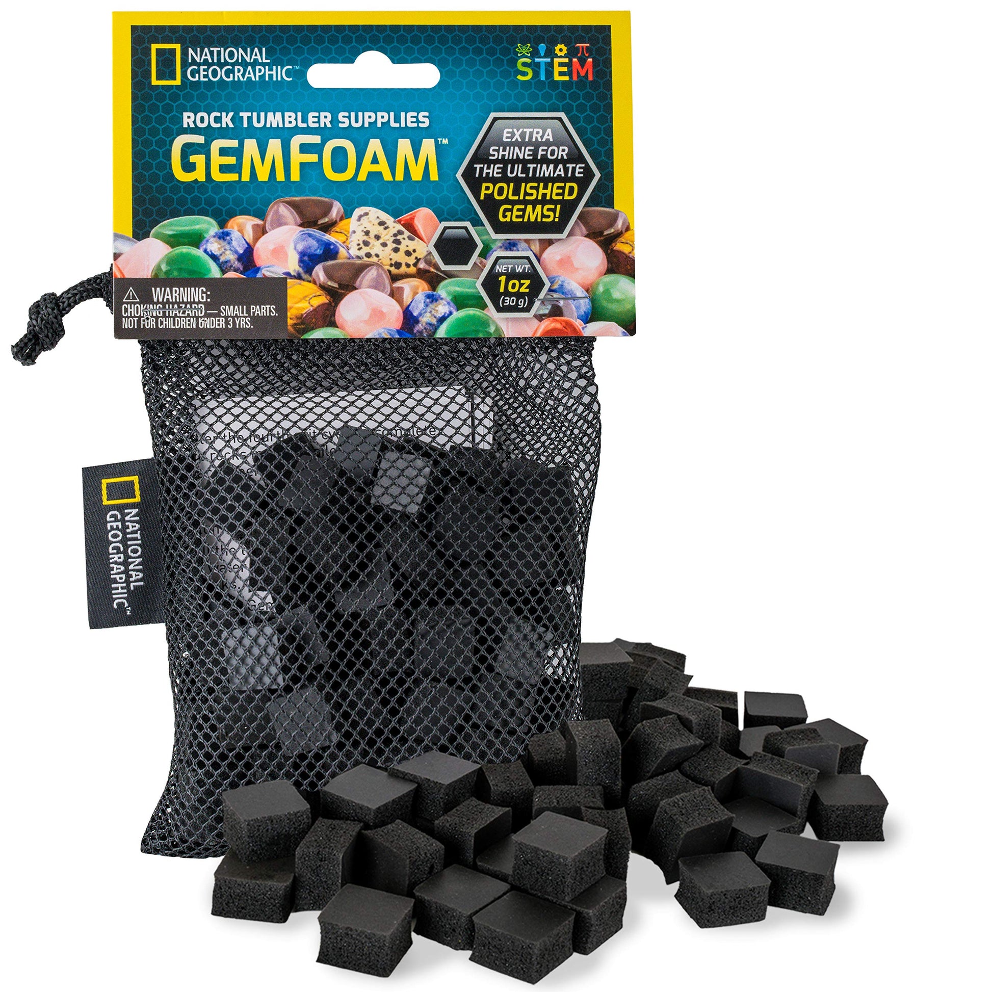 National Geographic Rock Tumbling Media - Gemfoam Reusable Rock Polisher Foam, Use After Rock Tumbling Grit Cycles, Adds Shine To Tumbled Rocks And Minerals, Rock Tumbling Supplies