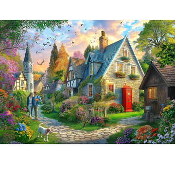 Cottage Village Church 1000 Piece Jigsaw Puzzle for Adults Countryside Scene Puzzle Challenging Beautiful Country Garden Landsca