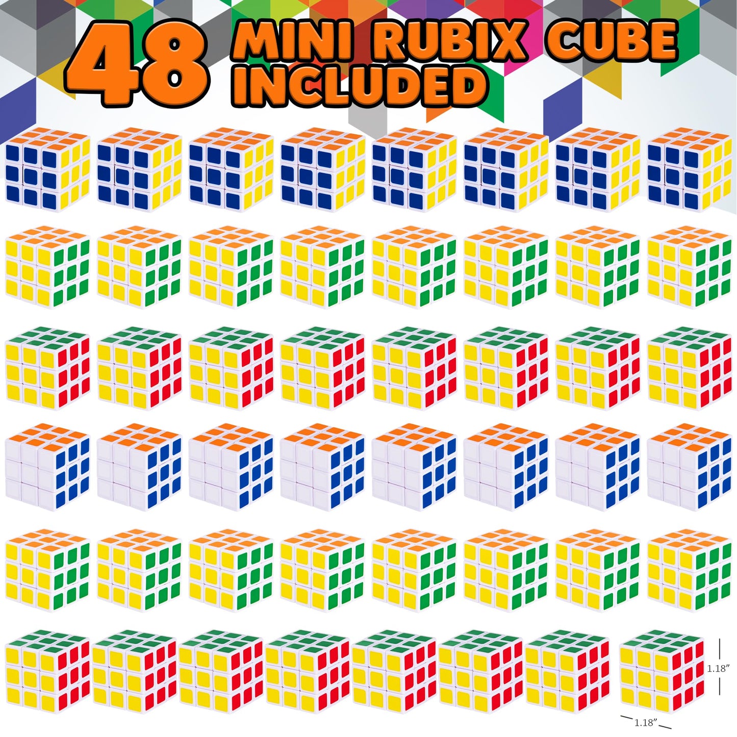 48 Pack Mini Rubix Cube Set - Bulk Rubix Cubes - Ultra Portable Fidget Cubes For Kids And Adults - 3D Puzzle For Fidgeting, Stress Relief, And Learning - Mini Puzzle Party Favors