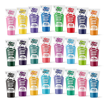 Tub Works® Bath Paint Soap Bath Toy, 24 Pack | Non-Toxic, Washable Bath Paint For Finger Painting In The Tub | Ideal Toddler Bath Toys For Creative Play | Classic & Pastel Bath Colors For Kids Bath