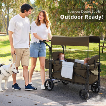 Momfann Wagon Stroller For 2 Kids, Double-Seater Baby Wagon With Canopy, Adjustable Handle And Pull Bar, Compact Design For Todd