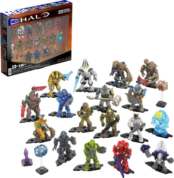 Mega Halo Action Figures Building Toys Set, Character Pack With 338 Pieces, Poseable Articulation, 2 Inches Tall, Kids Or Adult 