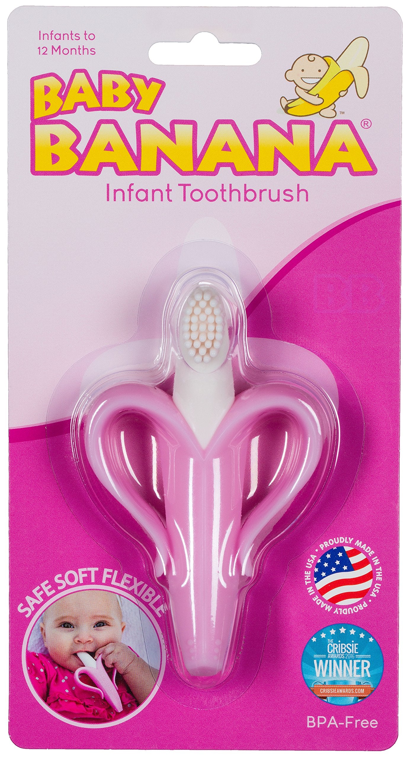 Baby Banana The Original Toothbrush Teether Toy, For Babies Infants Toddlers; Usa Family-Owned Business; Teething Relief For Sore Gums, Massaging Soothing; Safest Food Grade Silicone