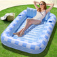 SLOOSH Inflatable Tanning Pool Lounger Float  70 x 46 Pool Floats mature-themed with Pillow  4 in 1 Suntan Tub Raft Floatie Sunbathing Bed Lounge for Water Blow Up Ball Pit Party Gifts  Blue Checker