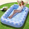 SLOOSH Inflatable Tanning Pool Lounger Float  70 x 46 Pool Floats mature-themed with Pillow  4 in 1 Suntan Tub Raft Floatie Sunbathing Bed Lounge for Water Blow Up Ball Pit Party Gifts  Blue Checker
