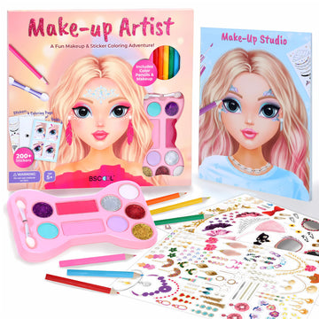 BSCOOL Make-up Artist. 3 in 1 Fun Makeup, Sticker, Coloring Kit, Includes Color Pencils, Makeup Palette, and 200+ Stickers. for 