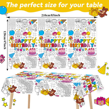 Qyeahkj Giant Happy Birthday Coloring Tablecloth For Kids Large Birthday Coloring Poster Tablecover Decoration Birthday Coloring