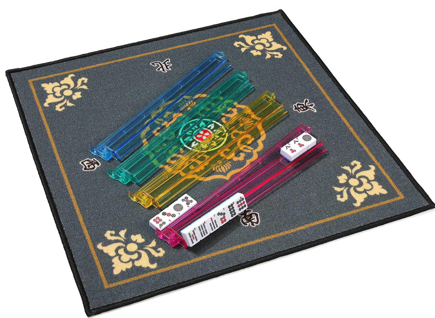 Mose Cafolo Set Of 4 All-In-One Transparent Mahjong Rack & Pusher Acrylic American Mah Jongg Rack Pusher 18.7' (Multi-Color)