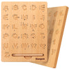 Coogam Wooden Alphabet Tracing Board - Double-Sided Educational Toy, 8x7x1 inches, Brown, Montessori Gift for Kids Age 3-5