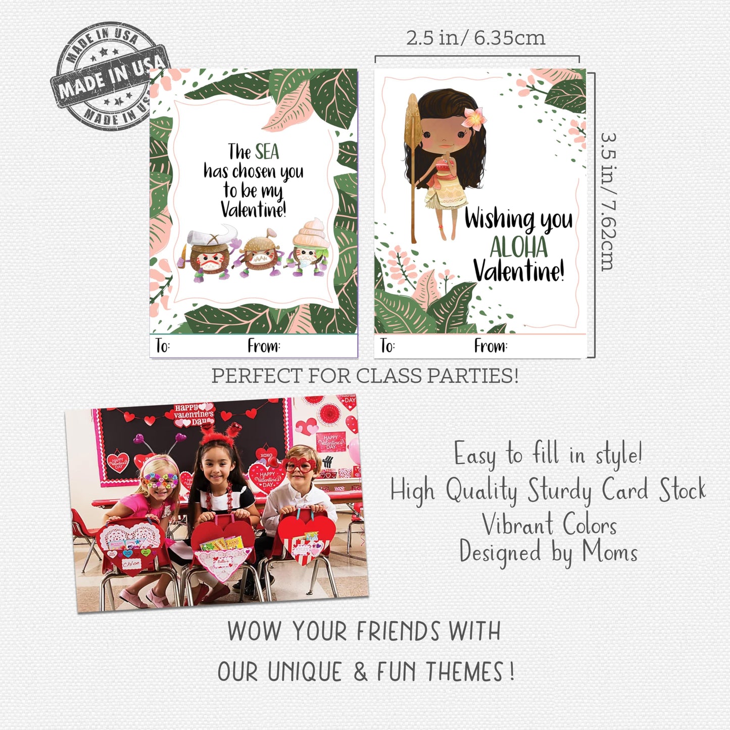 Silly Goose Gifts Ocean Moana Tropical Beach Valentines Day Cards, Set of 24 for Kids, School Classroom Exchange, White