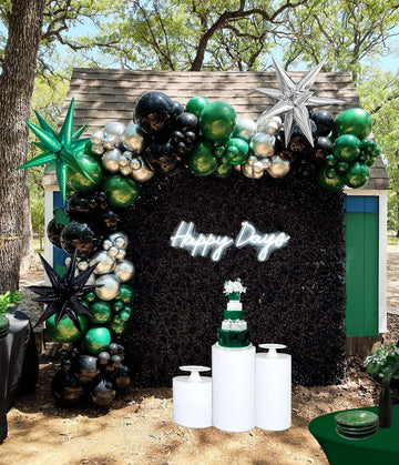 Black And Green Silver Balloon Balloon Garland Kit 130Pcs Forest Green Chrome Silver Large Starburst Foil Hunter Green Balloons