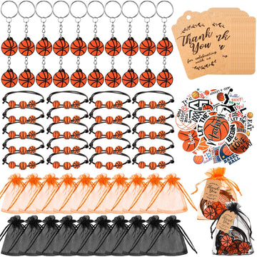 Basketball Party Favor Set Basketball Gift Bulk Charm Bracelets Keychains Sticker Organza Bags Thank You Tags For Basketball Tea