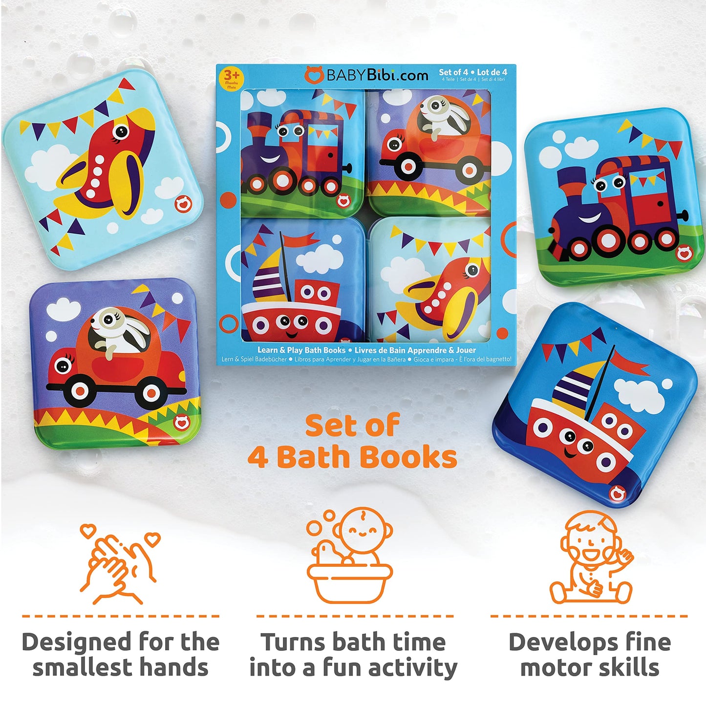 Floating Baby Bath Books - Transport Themed Bath Books For Babies, Infants - Waterproof, Mold-Free Bath Toys For Learning & Earl