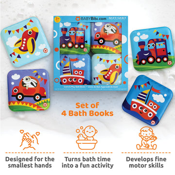 Floating Baby Bath Books - Transport Themed Bath Books For Babies, Infants - Waterproof, Mold-Free Bath Toys For Learning & Earl