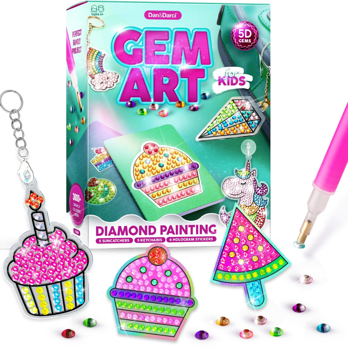Dan&Darci Diamond Art Kit for Kids - Gem Painting Arts & Crafts Kits for Ages 6-12, Gifts for 6, 7, 8, 9, 10, 11, 12 Year Old Bo
