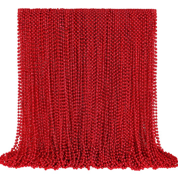 YAXINRUI 144 PCS Red Bead Necklaces, Red Christmas Mardi Gras Bead Necklaces, Red Valentine Necklace, 33 Inch Round Beaded Neckl
