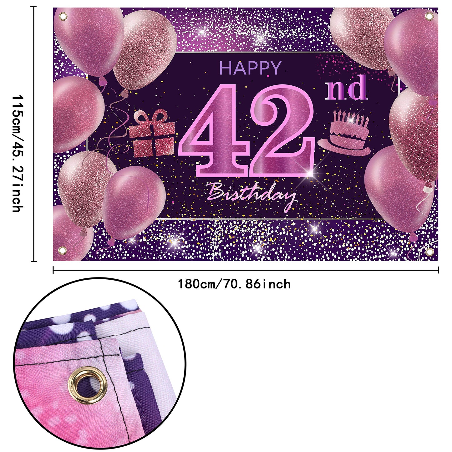 IMISI 42nd Birthday Decorations - Happy Birthday Banner, Pink Gold, Polyester Backdrop for Women's Party